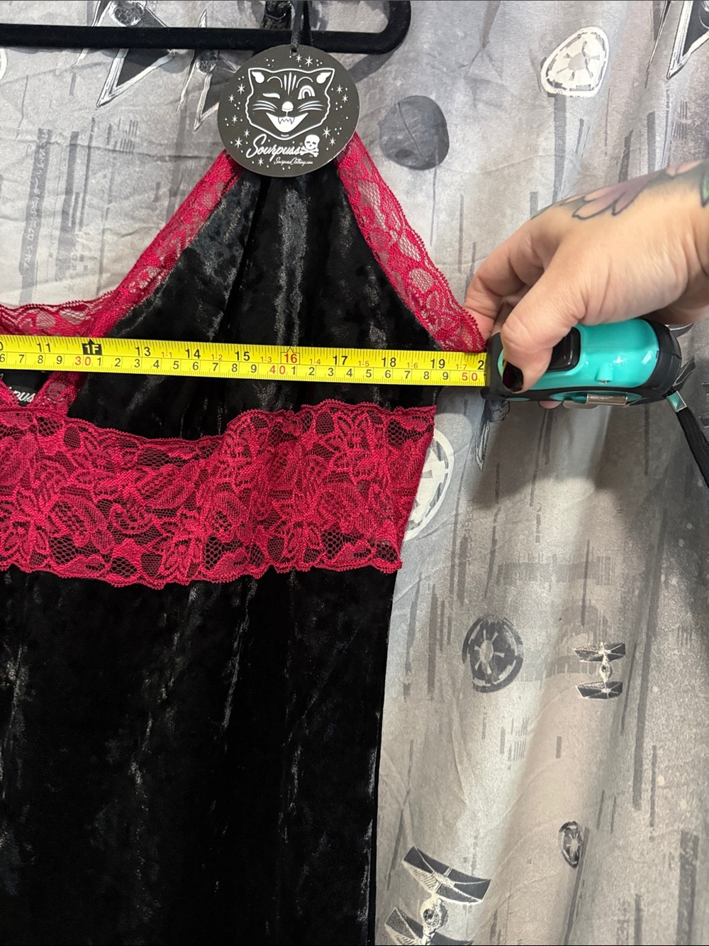 NWT SOURPUSS SLIP AWAY DRESS VELVET RED LACE MIDI SZ XXL - Picture 6 of 8